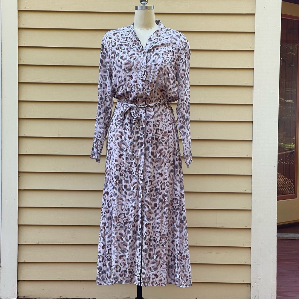 ANTHROPOLOGIE CLOTH & STONE Maxi Shirtdress Pink Leopard Print Size Large NWT